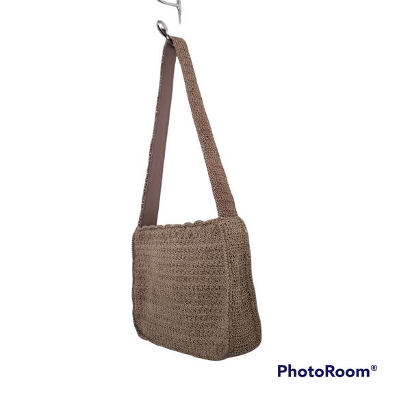 Vintage Boho Crazy Horse Liz Claiborne Tan Macrame Shoulder Purse. - Picture 4 of 11